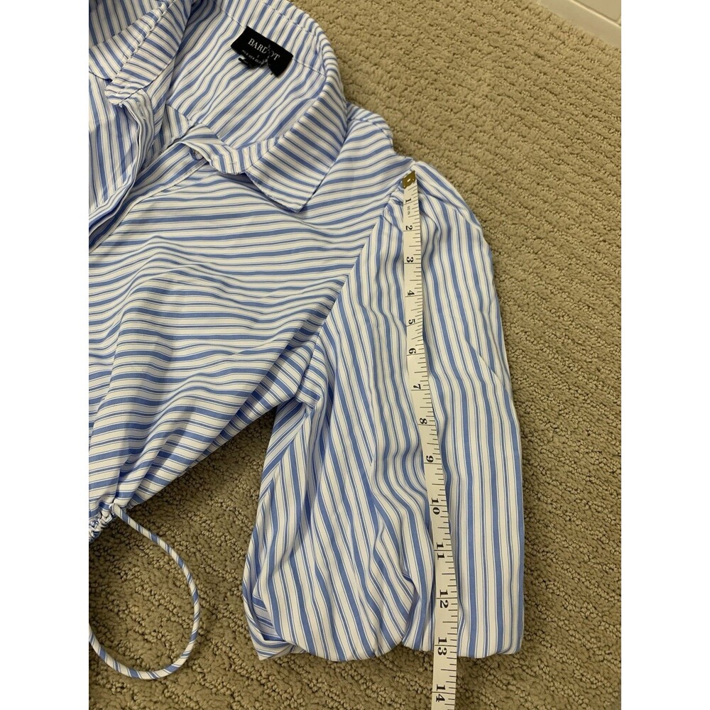 Bardot Blue White Striped Nautical Button Up Cut Out Side Midi Shirt Dress 4 - Picture 11 of 13